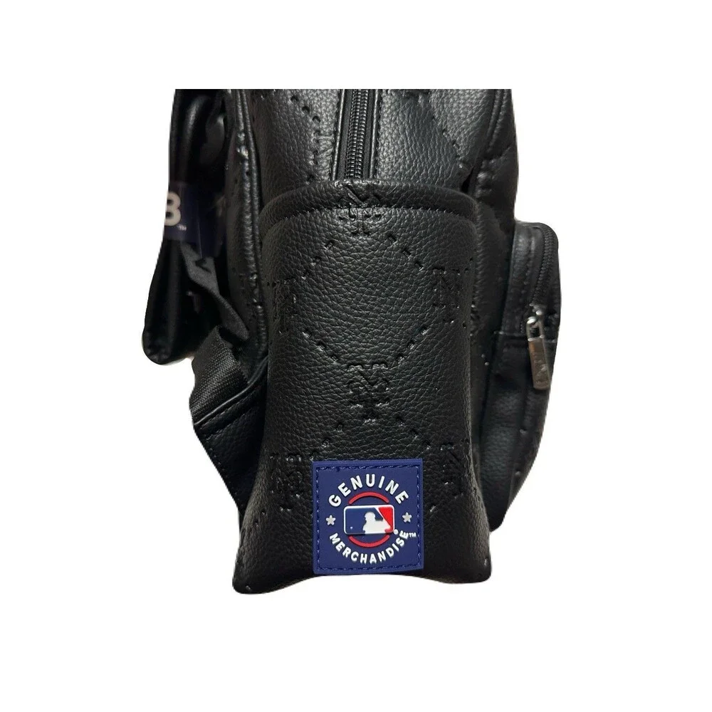 NEW Montana West New York Mets Stamped Logo Black PU Leather Mini Backpack MLB